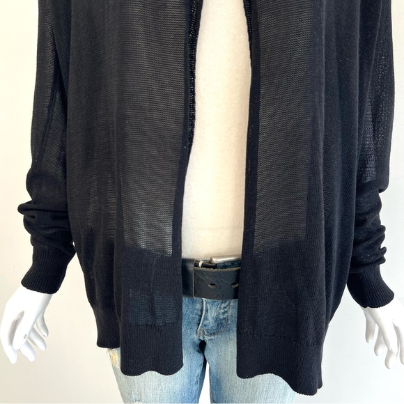 CLUB MONACO Black Sheer Knit Long Sleeves Open Front Lightweight Cardigan Sz M - Picture 4 of 16